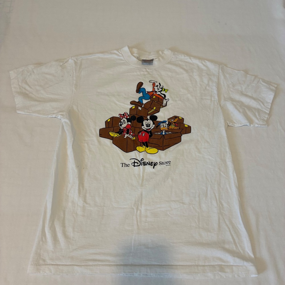 Vintage Disney Store T-Shirt Mens XL White Good Mickey Minnie Single Stitch